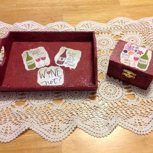 Handpainted Wine themed Barn red mini decor